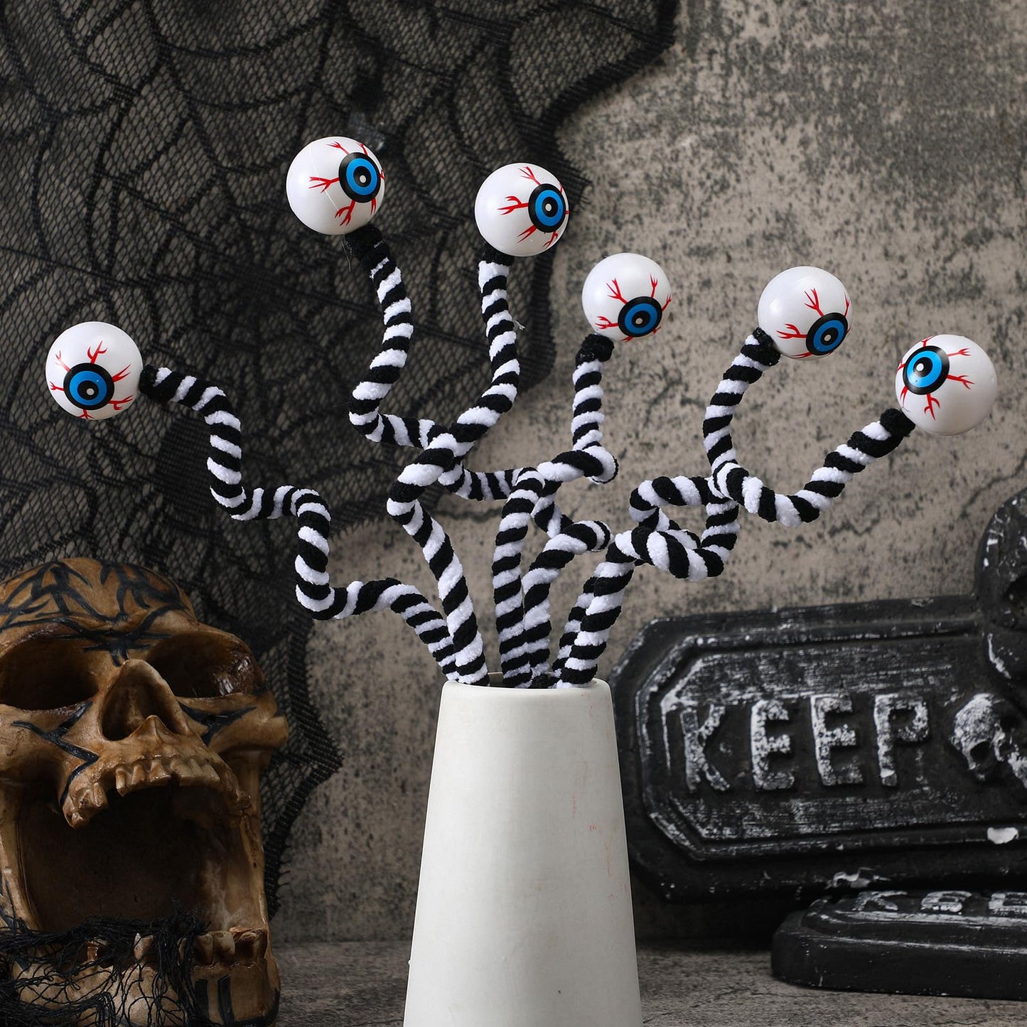 Halloween Haunted Eyeball Set - 8 Pcs Veined Prosthetic Eyes