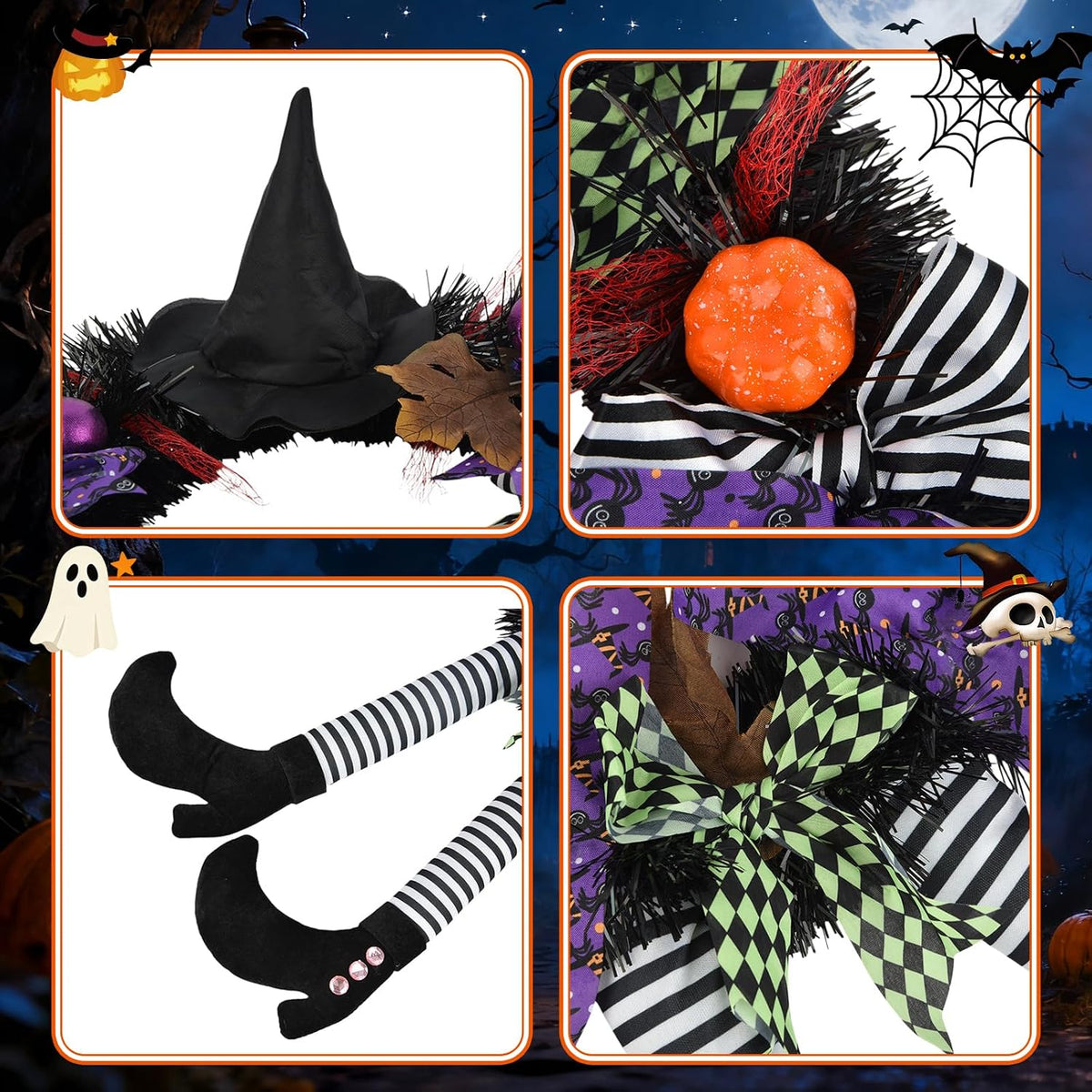 Witch Legs Halloween Wreath – 24" Front Door Decor