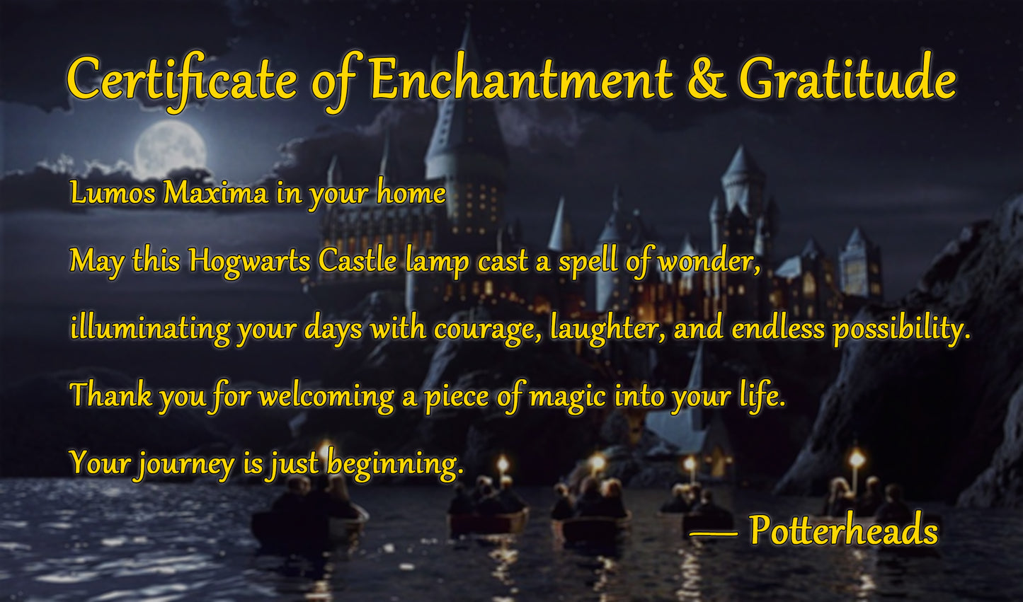 Hogwarts Castle Certificate – 1 per handmade lamp