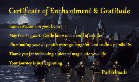 Hogwarts Castle Certificate – 1 per handmade lamp
