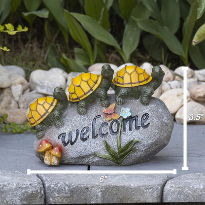 🐢Welcome Turtles on a Rock Solar Powered LED Outdoor Decor Garden Light
