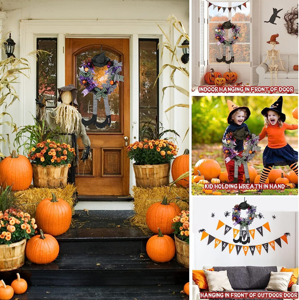 Witch Legs Halloween Wreath – 24" Front Door Decor