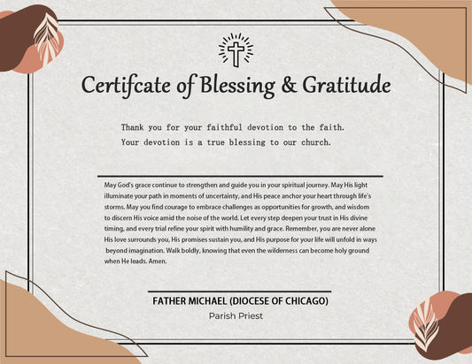 Blessing certificate - each order is limited to one certificate only.