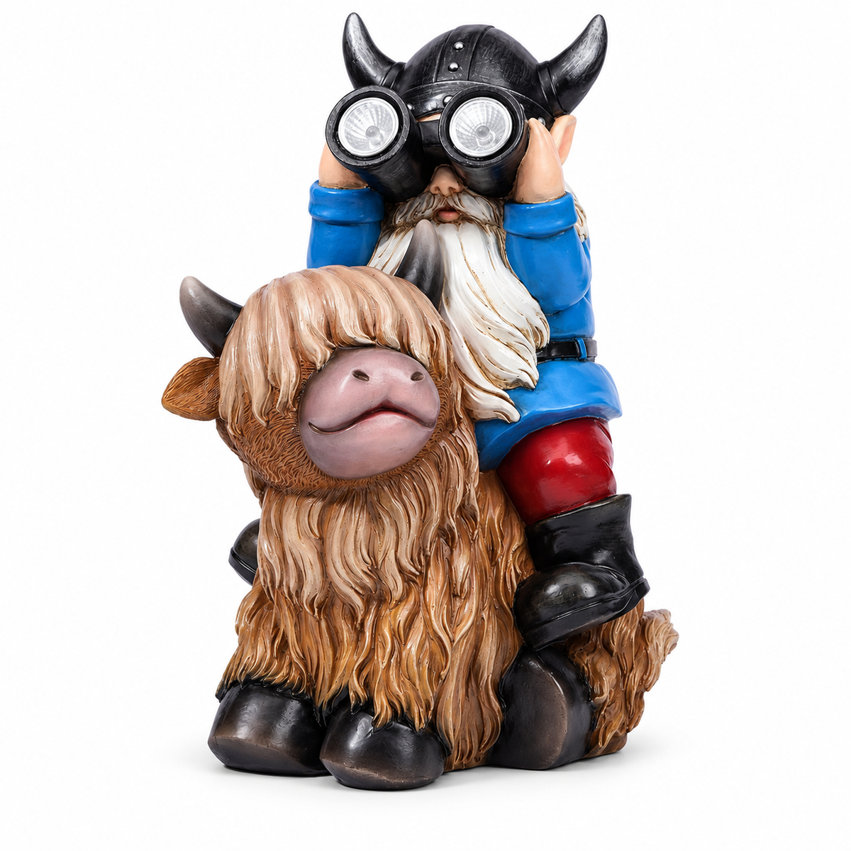 Highland Cow & Gnome Solar Garden Statue