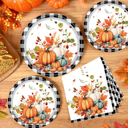 Black and White Plaid Pumpkin Theme Party Supplies Kit - 125set