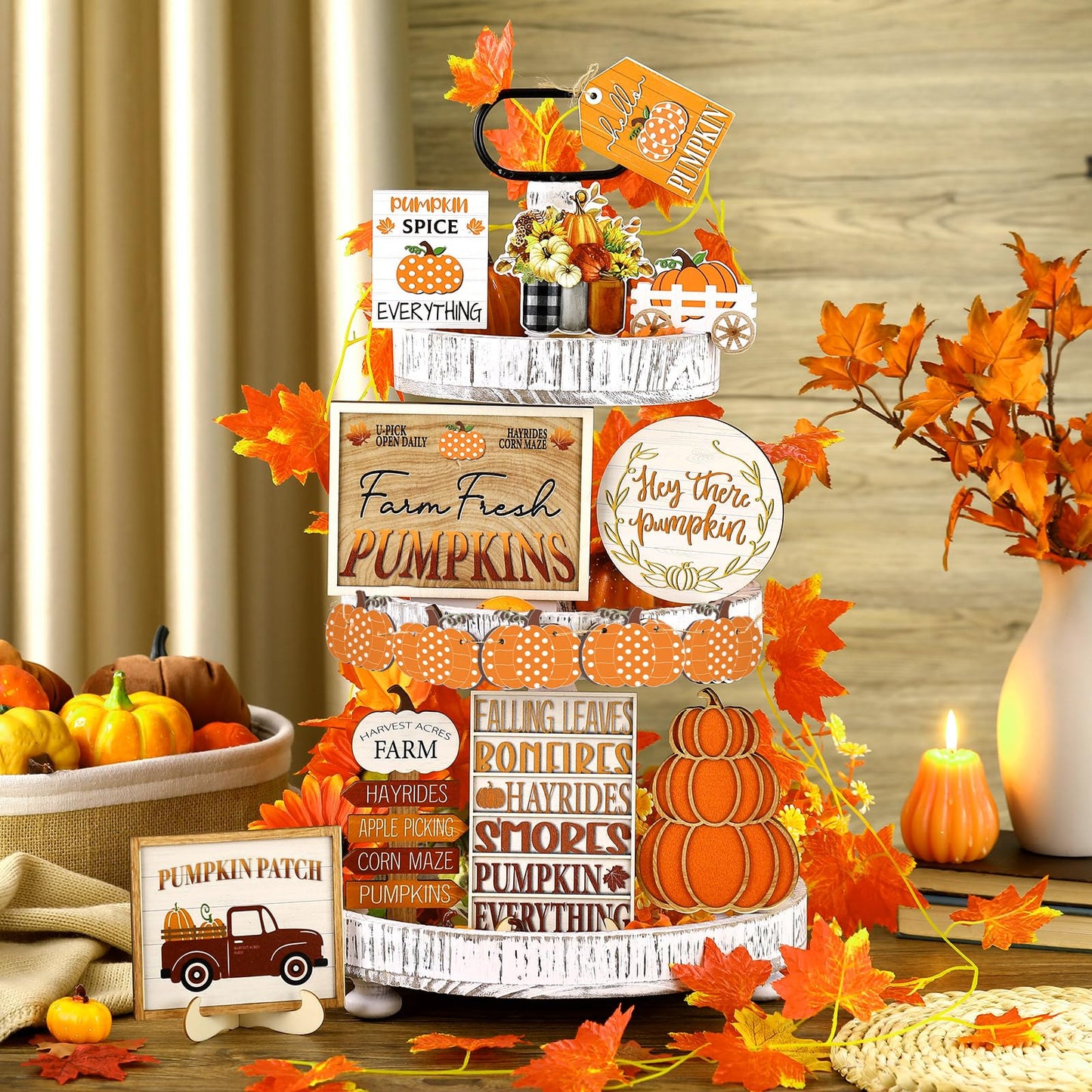 🎃Halloween Tiered Tray Decor Set Cute Halloween Wooden Signs