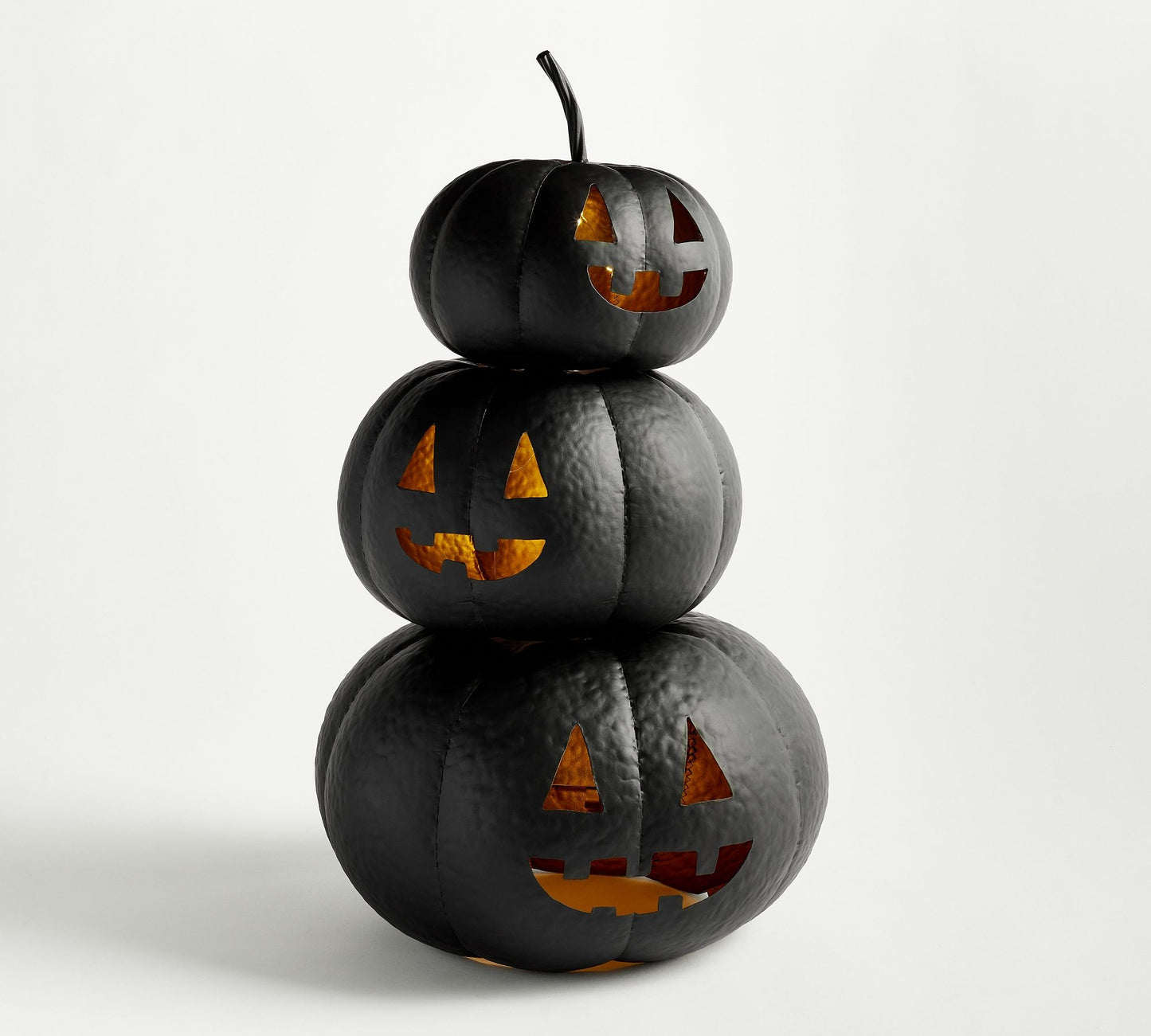 Lit Stacked Hammered Jack-O'-Lantern