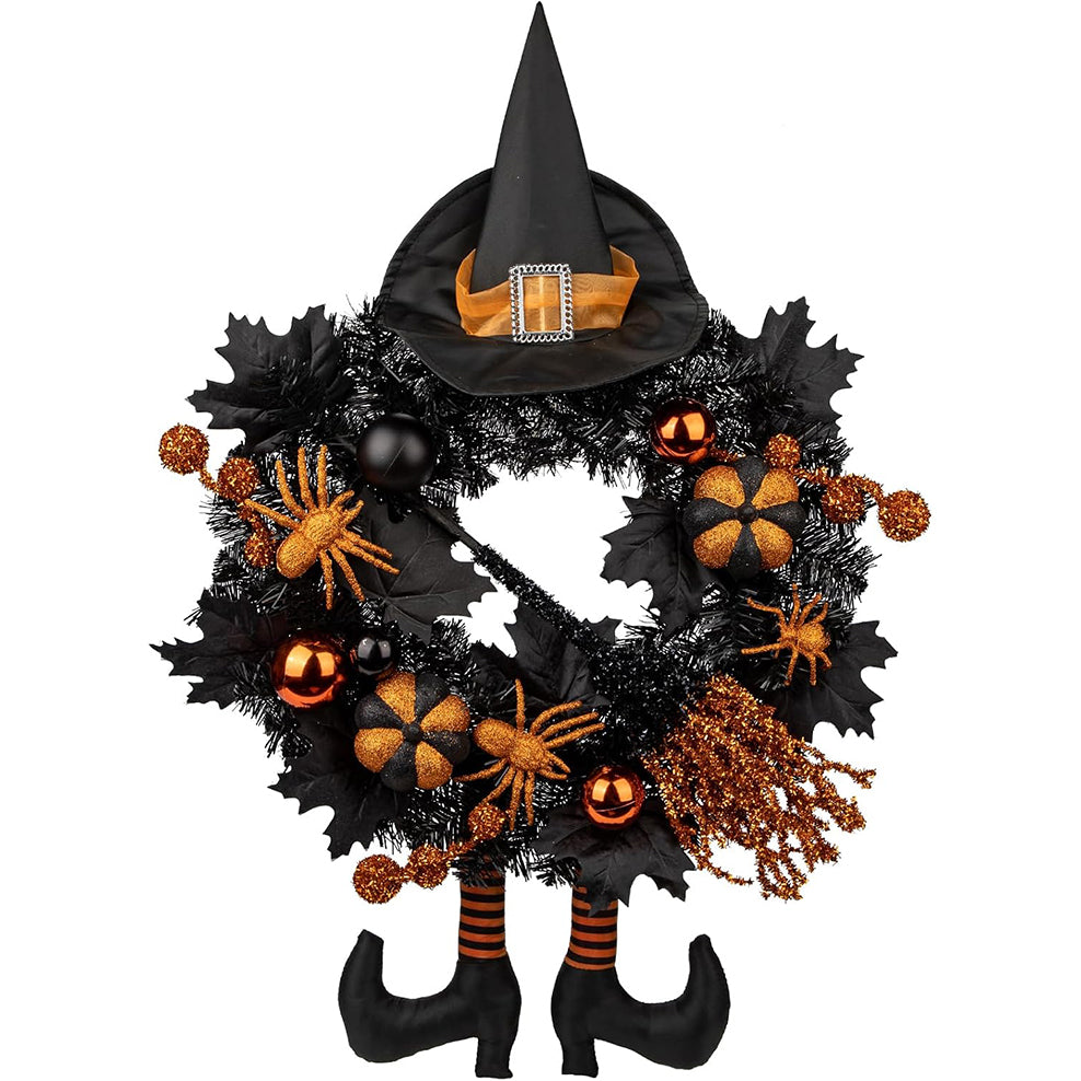 Halloween Witch Wreath – Pumpkin & Witch Legs Front Door Decor