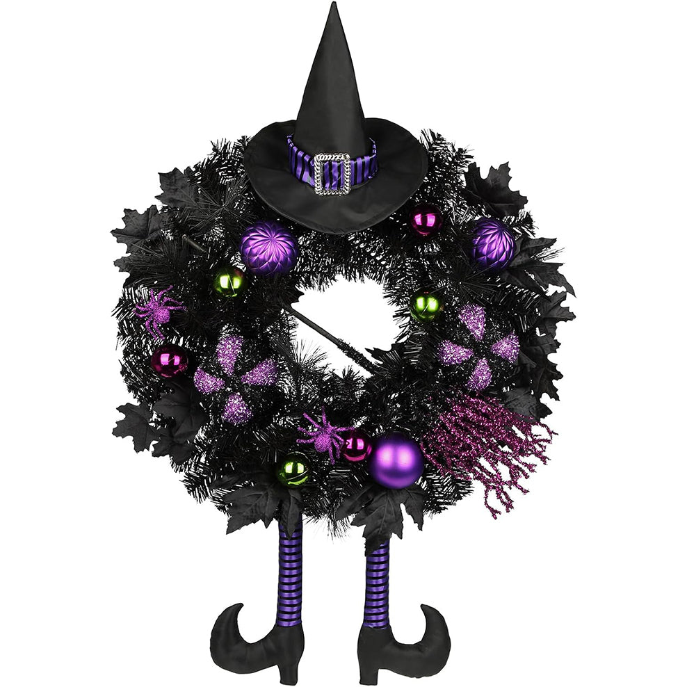 Halloween Witch Wreath – Pumpkin & Witch Legs Front Door Decor