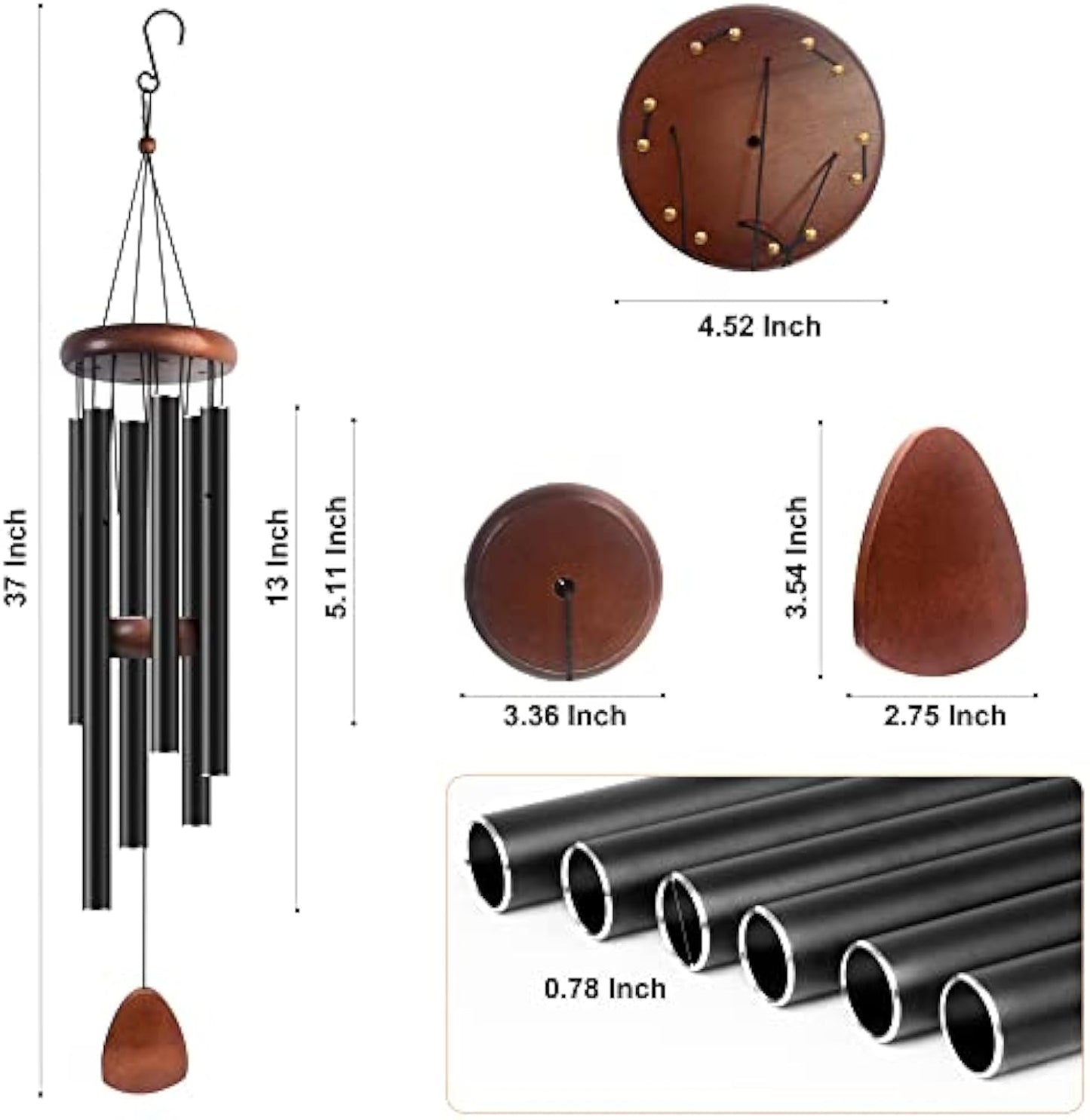 37" Stress Relief Wind Chime - Soothing Outdoor Wind Chimes for Garden, Patio - Deep Tones for Anxiety Relief & Relaxation
