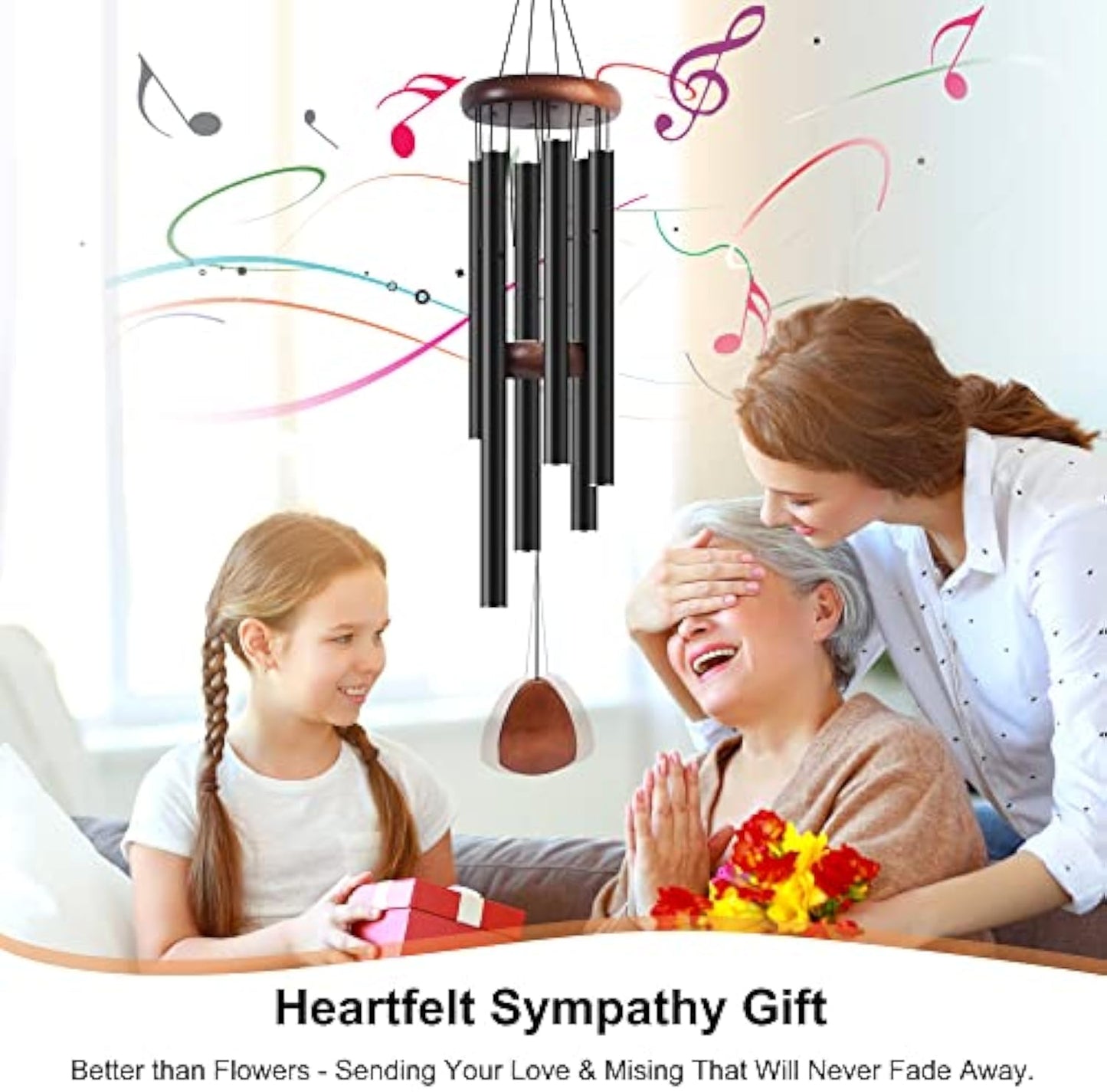 37" Stress Relief Wind Chime - Soothing Outdoor Wind Chimes for Garden, Patio - Deep Tones for Anxiety Relief & Relaxation